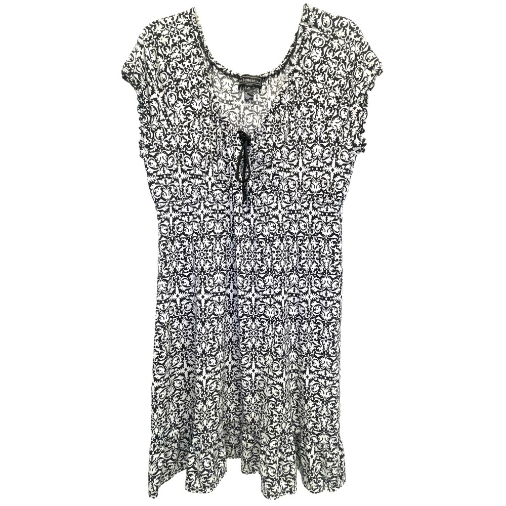 Elementz Monochrome Pattern Black & White Mini Dress Womens Size PL Petite Large